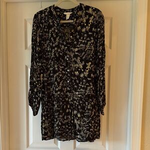 H&M Black Long Sleeve Dress with Tan Floral Pattern